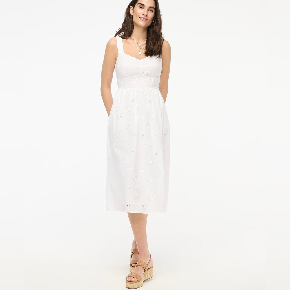 J.CREW White Eyelet MIDI Dress Size 2 - Picture 1 of 4